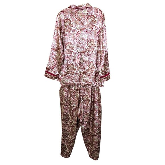 Thalia Sodi Intimates Satin Gold Burgundy Paisley Pajama Set Women Plus Size XXL - Picture 4 of 8